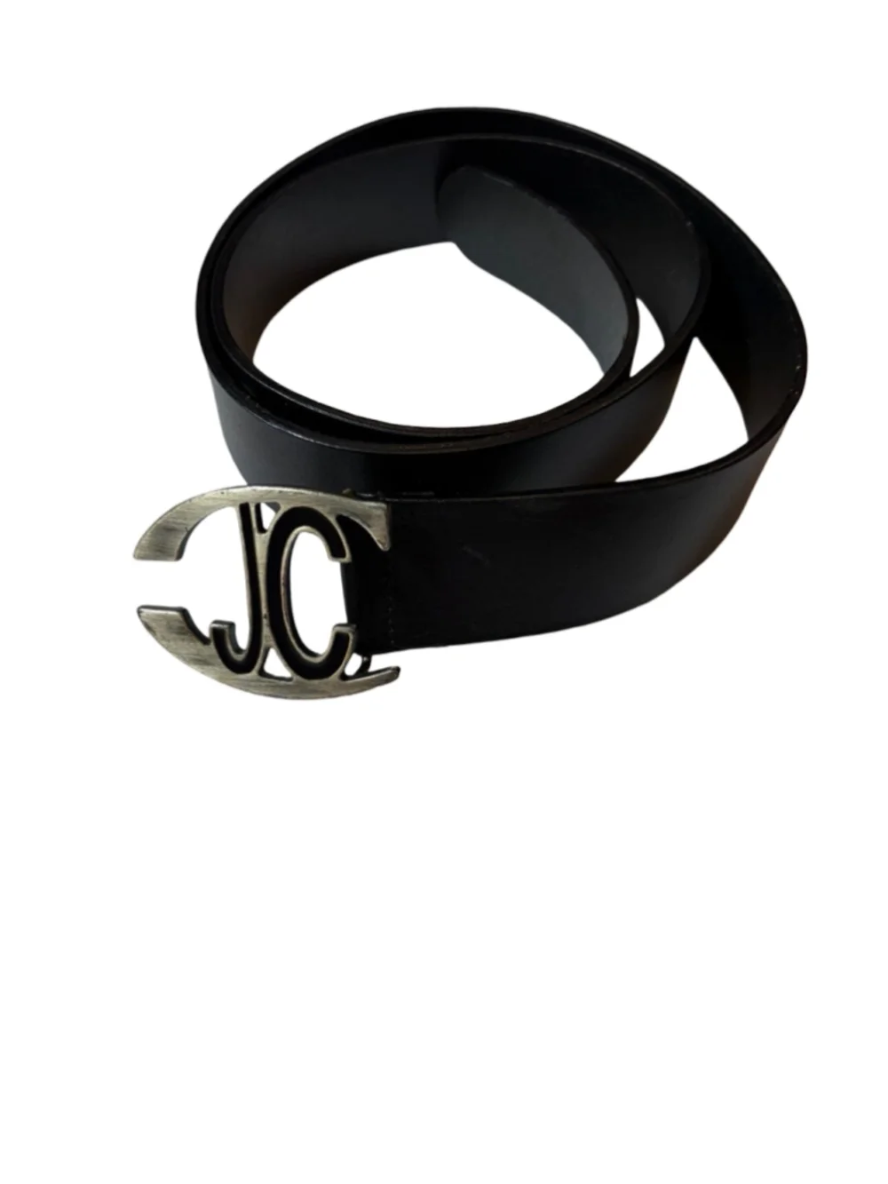 Just Cavalli Black Leather Belt Size 100 Made Italy Logo Buckle Y2K